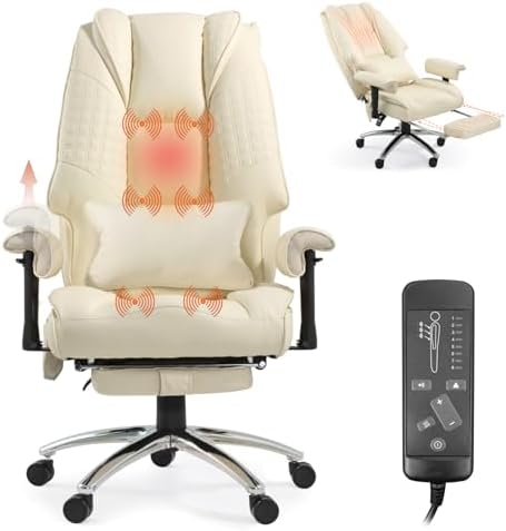 Vibration Massage Heated Office Desk Chair with Foot Rest, Beige by Unknown