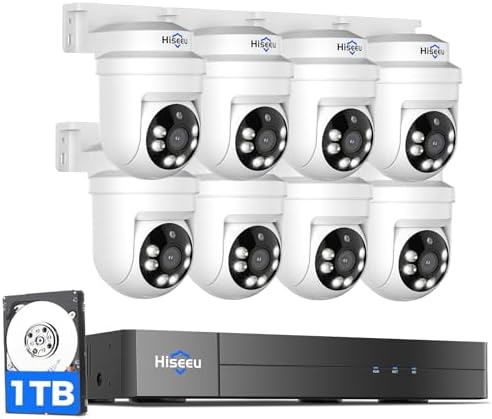 Hiseeu 3K PTZ Wired Security Camera System Outdoor,8PCS 5MP Cameras by Hiseeu
