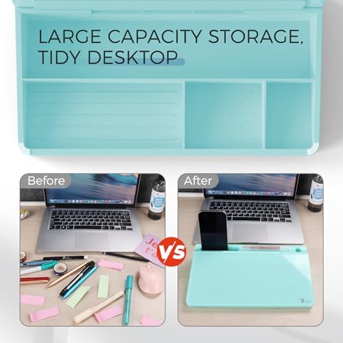 TOWON Compact Glass Desktop Whiteboard with Storage 12x7 in, Teal Blue - Image 5