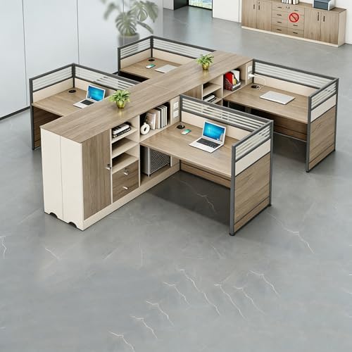 Modern Office Cubicle Workstation Desk with Tempered Glass Privacy Panels, USB Charging Hub & Cable Management,Multi-Person Modular Computer Desk for Commercial Office (C-Right, Four Person -T) by Unknown