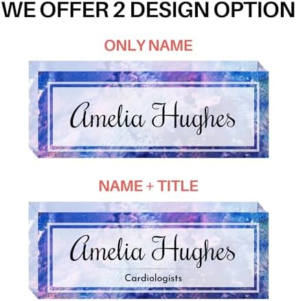Customized Clear Acrylic Thick 8x3" Desk Name Plate Block with Personalized Logo - Professional Office Decor - Customized Acrylic Plate Gift for Teacher Co-workers (Indigo Dream) - Image 3