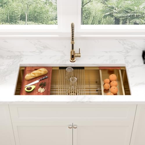 Sarlai 42 Gold Undermount Kitchen Sink 42"x19" Workstation Stainless Steel - Image 2