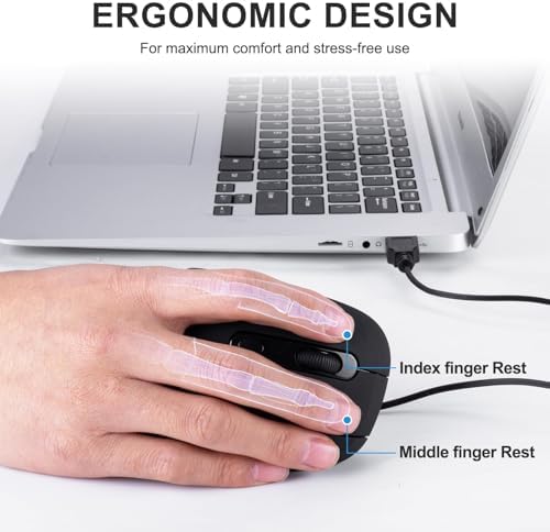 HXMJ- Ergonomic Vertical Mouse Wired,USB Corded Optical Mice,Silent Click,Right Handed-Black - Image 6