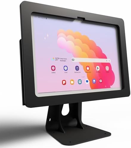 Anti-Theft Acrylic Case with 360 Rotate 180 Swivel Metal Desktop Stand & 90-Degree USB C Cable for Samsung Galaxy TAB S7 S8 S9 S11 11", S9 S10 FE 10.9" Tablet (Black) by TABcare