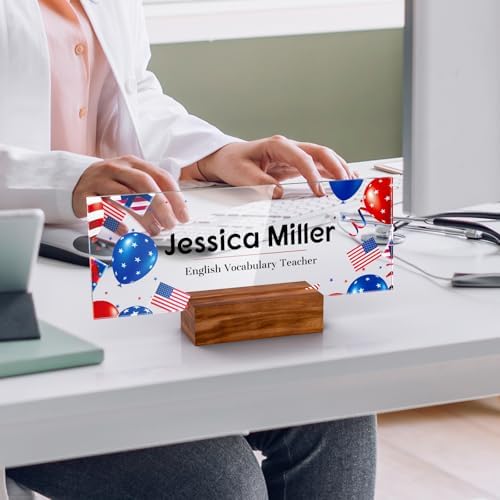 Personalized Acrylic Desk Name Plate with Walnut Wood Base - Image 2