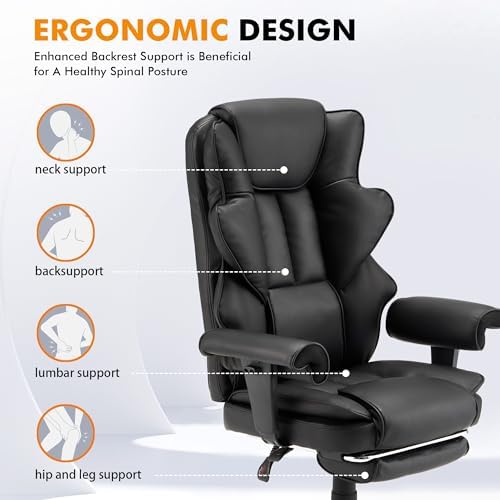 HOMREST Heated Massage Executive Office Chair with Foot Rest, Black - Image 6