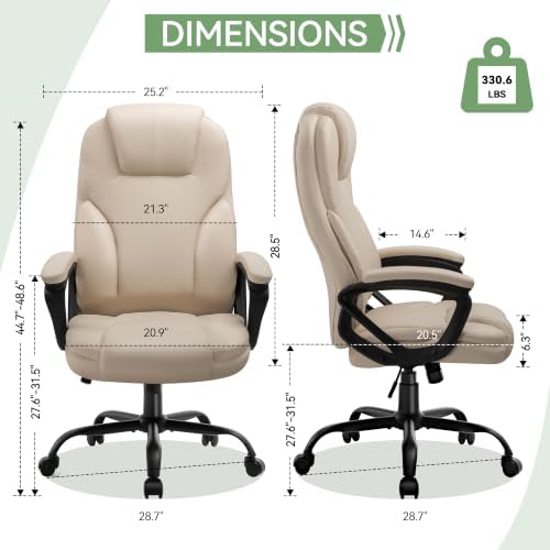 Ergonomic Office Chair with High Back, Comfy Desk Chair, Adjustable Executive Office Chair for Home Office, Big and Tall Computer Chair Heavy Duty, 360° Swivel, Faux Leather White - Image 2