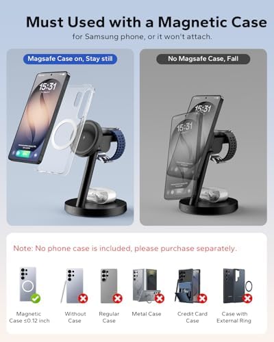 KPON for Samsung 3 in 1 Charging Station, Magnetic Wireless Charger Stand for MagSafe for Samsung Galaxy S26 Ultra/S25/Z Fold7/Flip7, Phone Watch Dock for Galaxy Watch Ultra/8 (Not for Watch 9/Ultra2) - Image 2