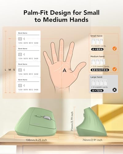 KYSONA Ergonomic Mouse Wireless, Bluetooth Vertical Mouse, 5-Level Adjustable DPI, 2.4G Silent Switch Mice for Windows, MacOS, IPadOS, Laptop, PC, Olive Green - Image 7