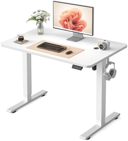 FEZIBO 40" Small Electric Standing Desk Height Adjustable Desk, White by FEZIBO