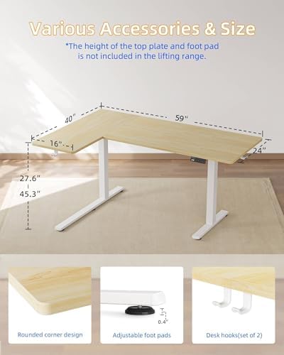 YIHAYO Reversiable L-Shaped Electric Standing Desk, 59 Inches Stand Up Corner Desk, Sit and Stand Up for Work Office Home, Ergonomic Rising Computer Table with Splice Board, Natural - Image 3