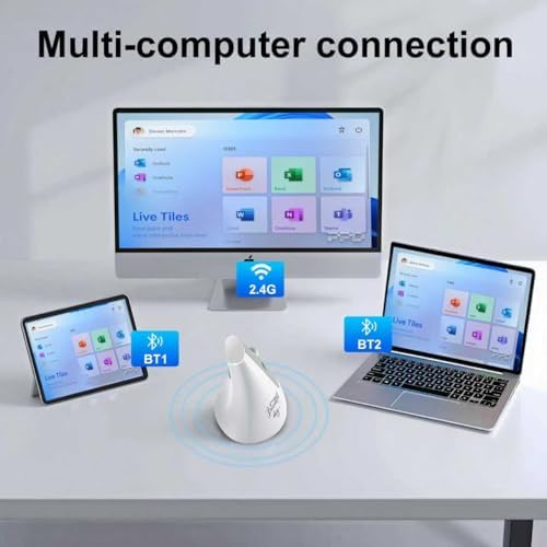 Ergonomic Mouse, Wireless Bluetooth Vertical Mouse, Rechargeable, USBC & Bluetooth 5.0/3.0 & 2.4G Connect, Easy to use, Cordless, Quiet Clicks, 6 Buttons for Laptop, Desktop, PC, Mac, Computer - Image 6