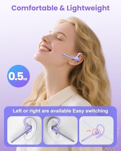 New Bee Bluetooth Headset V5.1 72H Talk Dual Mic with Mute Button for Work, Wireless Hand-Free Bluetooth Earpiece with 500mAh Charging Case for Cell Phone Calls Driver (M54, Purple) - Image 4