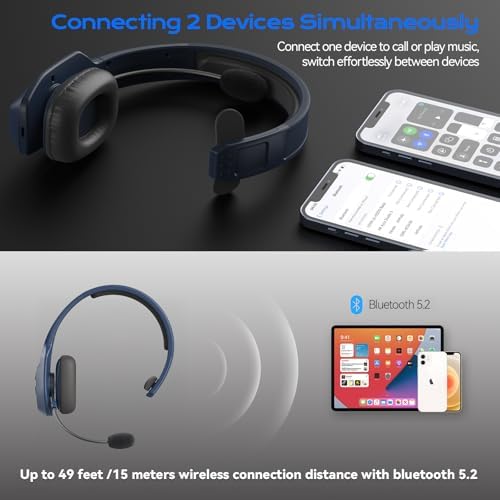 LEVN Bluetooth Headset with Microphone, Trucker Bluetooth Headset with AI Noise Cancelling & Mute Button, Wireless On-Ear Headphones 60 Hrs Working Time, for Trucker Home Office Remote Work Zoom - Image 4