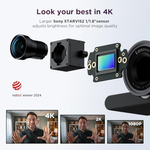 Lenovo 4K Pro Webcam, AI Noise Cancellation and Enhanced Image Quality, 4K Resolution, 4X Digital Zoom, Physical Privacy Shutter, Auto Light Adjustment, Directional Microphone, Teams Certified, Black - Image 2