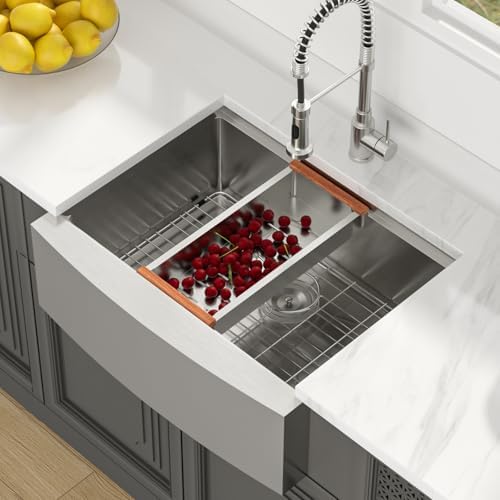 Lordear Farmhouse Sink 27 Inch Stainless Steel Farmhouse Kitchen Snk Apron Front Ledge Workstation 16 Gauge Stainless Steel Deep Single Bowl Kitchen Sinks - Image 3