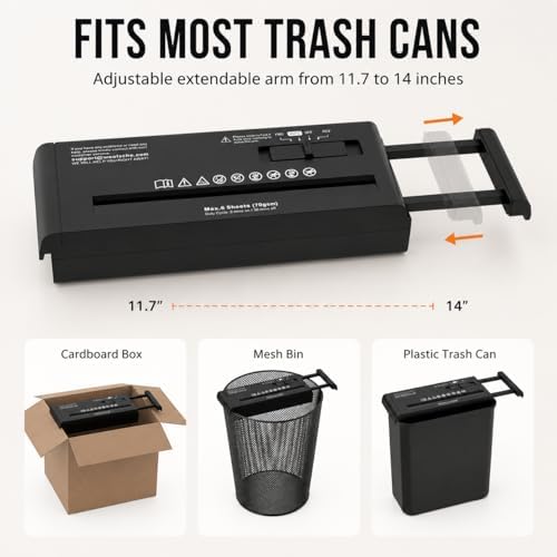Compact Strip-Cut Paper Shredder, 6-Sheet Capacity, P-1 Security Level, 3-Minute Continuous Run, 4 Control Modes, Fits Most Trash Cans, Black - Image 3