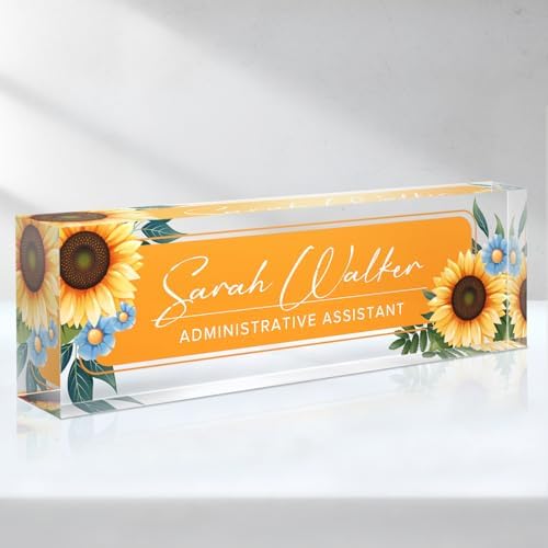 Custom Name Plate for Desk - Desk Name Plate Personalized - Office Desk Accessories - Employee Teacher Appreciation Gifts for Coworkers - Acrylic Sunflowers Office Desk Decor - Office Gifts for Women by SalaGraphics