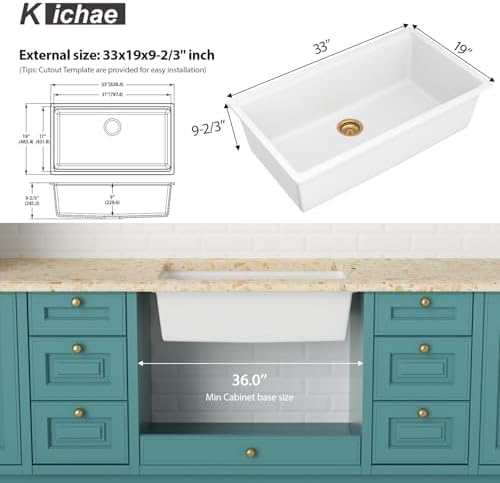 Kichae 33 White Kitchen Sink Undermount Granite Composite Workstation Sink - Image 2