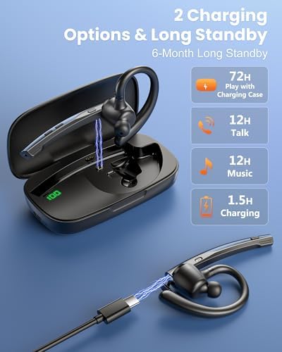 New Bee Bluetooth Headset V5.1 72H Talk Time Dual Mic with Mute Button for Business, Wireless Hand-Free Bluetooth Earpiece with 500mAh Charging Case for Cell Phone Calls Trucker Driver Laptop - Image 5