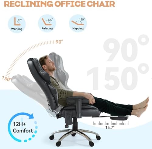 Vibration Massage Heated Office Desk Chair with Foot Rest, Black - Image 4
