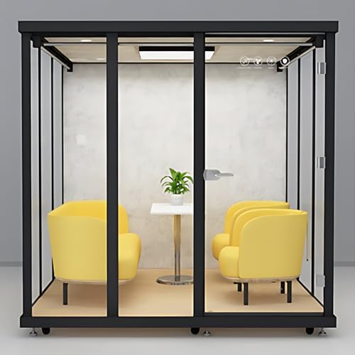 Office Sound Booth with Audio Privacy - Modern Soundproof Booth Includes Black Transparent Glass Design,Freestanding Office Room with Light, Fans,Casters for Negotiation,Meeting(86.61IN) by X-Comfot