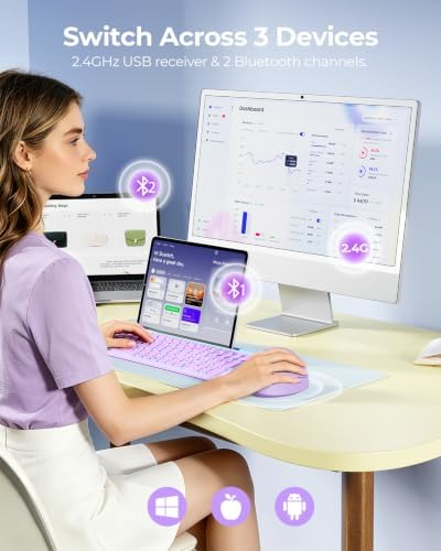 seenda Ergonomic Wireless Mouse, 52° Vertical Bluetooth Mouse, Purple - Image 6
