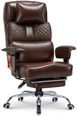 GTPLAYER Big and Tall Office Chair 400lbs Heavy Duty Wide Ergonomic Gaming Chair with Footrest, High Back Computer Chairs with Adjustable Armrests, Executive Desk Chairs with Lumbar Support, Brown by GTPLAYER