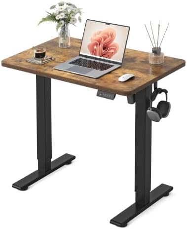FEZIBO 32" Small Electric Standing Desk Height Adjustable Desk Rustic Brown by FEZIBO