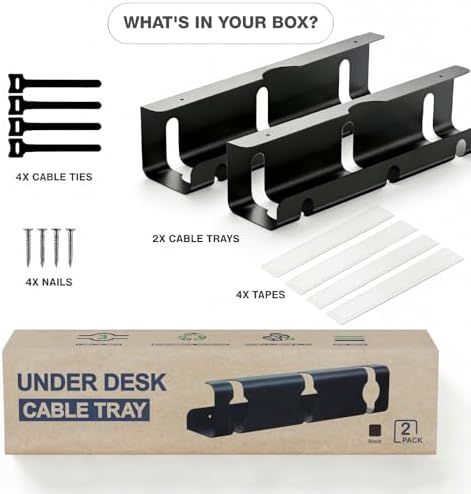 Qiyuan Under Desk Cable Management Tray, 2-Pack No-Drill 16" Cable Raceway - Image 6