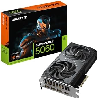 GIGABYTE GeForce RTX 5060 WINDFORCE OC 8G Graphics Card, Cooling System, 8GB 128-bit GDDR7, PCIe 5.0, Manufactured by NVIDIA, DisplayPort & HDMI - Video Output Interface, GV-N5060WF2OC-8GD Video Card by Unknown