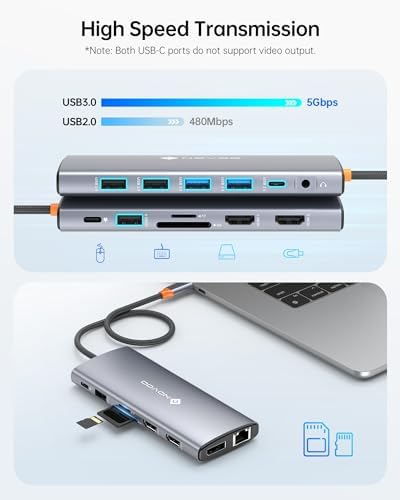 NOVOO USB C 14 in 1 Docking Station Dual Monitor with 4K60 HDMI & 8K30 DP - Image 7