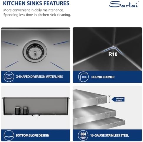 Sarlai 39 Gunmetal Black Undermount Kitchen Sink Workstation Sinks 39"x19" - Image 5