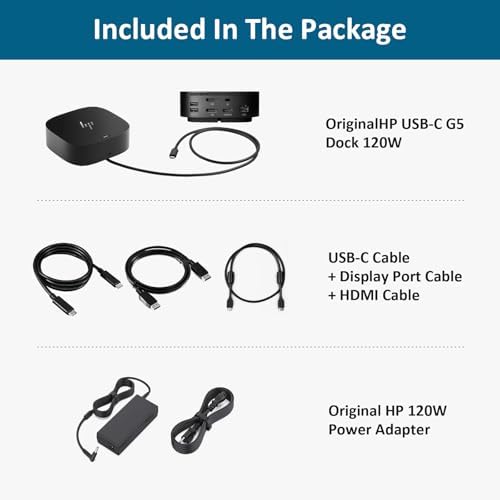 HP Docking Station for Laptop Dual Monitor and Charging Bundle - HP USB-C G5 Dock with 120W AC Adapter, HDMI & DP Cable & USB-C Cable - Image 4
