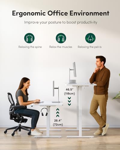 CubiCubi 60 x 24 Large One-Piece Electric Adjustable Standing Desk, White - Image 7