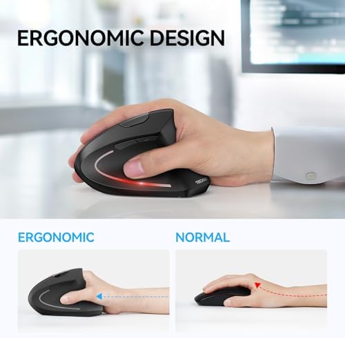 TECKNET Ergonomic Mouse, 4800 DPI Wireless Bluetooth Vertical, 3-Device - Image 6