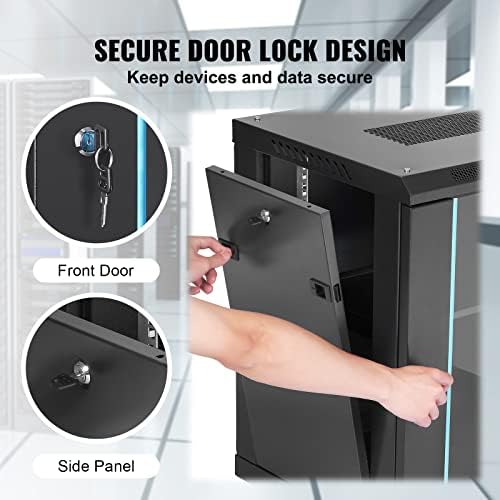 VEVOR 12U Wall Mount Network Cabinet, 14.8'' Deep Server Rack Cabinet Enclosure, 200 lbs Max. Ground-Mounted Load Capacity, with Locking Glass Door Side Panels, for IT Equipment, A/V Devices - Image 5
