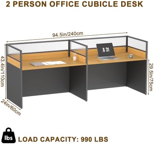 2-person Office Cubicle Desk Workstation w/Mute Privacy Panels, Walnut - Image 2