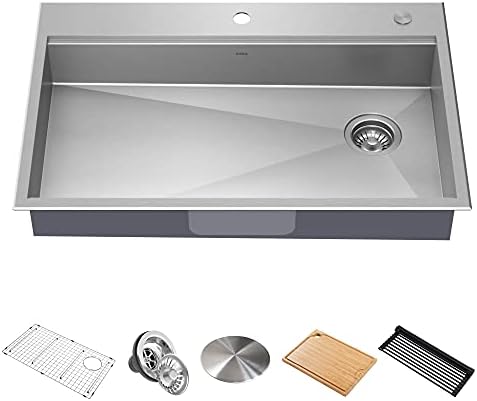 Kraus KWT310-33/5.5 Kore ADA Workstation 33-inch Drop-In Topmount 16 Gauge Stainless Steel Single Bowl Kitchen Sink with Accessories, 33 Inch by Unknown