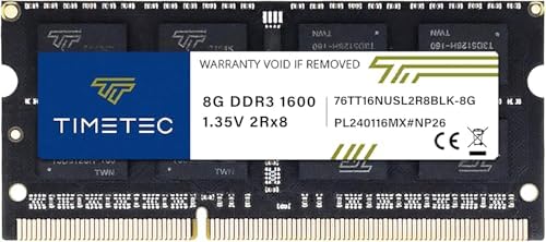 Timetec 8GB DDR3L / DDR3 1600MHz (DDR3L-1600) PC3L-12800 / PC3-12800(PC3L-12800S) Non-ECC Unbuffered 1.35V/1.5V CL11 2Rx8 204 Pin SODIMM Laptop Notebook PC Computer Memory RAM Module Upgrade Black PCB by Timetec