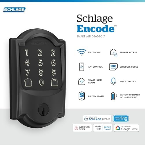 Schlage Encode Smart WiFi Deadbolt Lock with Camelot Trim, Matte Black - Image 2