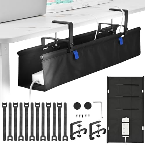 28" Under Desk Cable Management Tray- Clamp/Screw Mount Desk Cable Organizer Cable Tray Hiders for Office&Home by ELEVEXA
