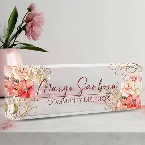 Custom Name Plate for Desk Desk Name Plate Personalized, Office Desk Decor for Women & Men, Employee Appreciation Gifts The Office Gifts for Boss, Manager, Teacher, Nurse, Lawyer, Flower 5 by AeekdookWoodenPuzzles
