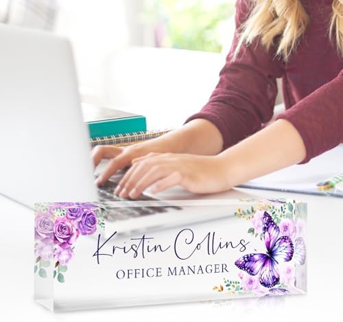 Custom Name Plate for Desk, Personalized Desk Name Plate on Clear Acrylic Glass, Appreciation Gifts for Teacher Employee Boss Coworkers Nurse, Office Desk Accessories for Women Men (Amethyst) - Image 3