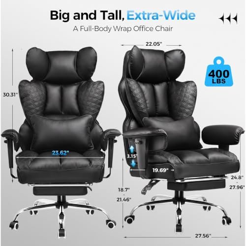 GTPLAYER Big and Tall Gaming Chair 400lbs Heavy Duty Office Chair with Footrest, High Back Pocket Spring Lumbar Support, Ergonomic Wide Comfy Seated Cushion for Lower Back Pain Relief, Carbon-Black - Image 2