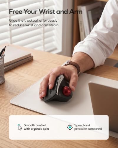 Nulea M506 Wireless Trackball Mouse, 54° Vertical Ergonomic Thumb Control - Image 4