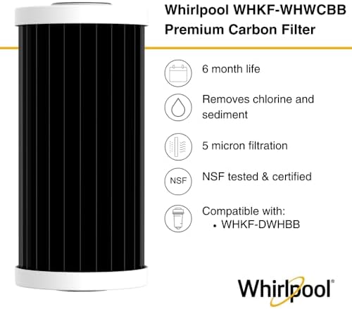 Whirlpool 10" x 4.5" Premium CTO Carbon Water Filter WHKF-WHWCBB, NSF Certified 5 Micron Reduces Chlorine, Taste & Odor, 6-Month Life, Dual Layered Pleated Sediment and Carbon Wrap - Image 2
