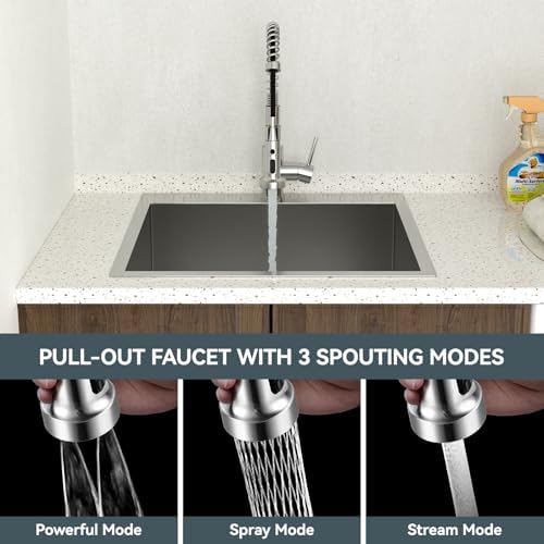 Lordear Drop In Laundry Sink with Faucet 22"x22"x12" Topmount Utility Sink 16 Gauge Stainless Steel Single Bowl for Laundry Room - Image 5
