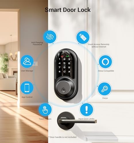 Veise RZ06 Smart Lock for Front Door with App Control, Matte Black - Image 4