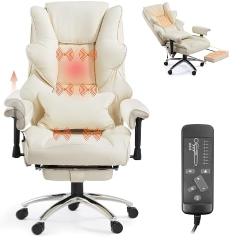 Vibration Massage Heated Office Desk Chair with Foot Rest, Beige by Unknown
